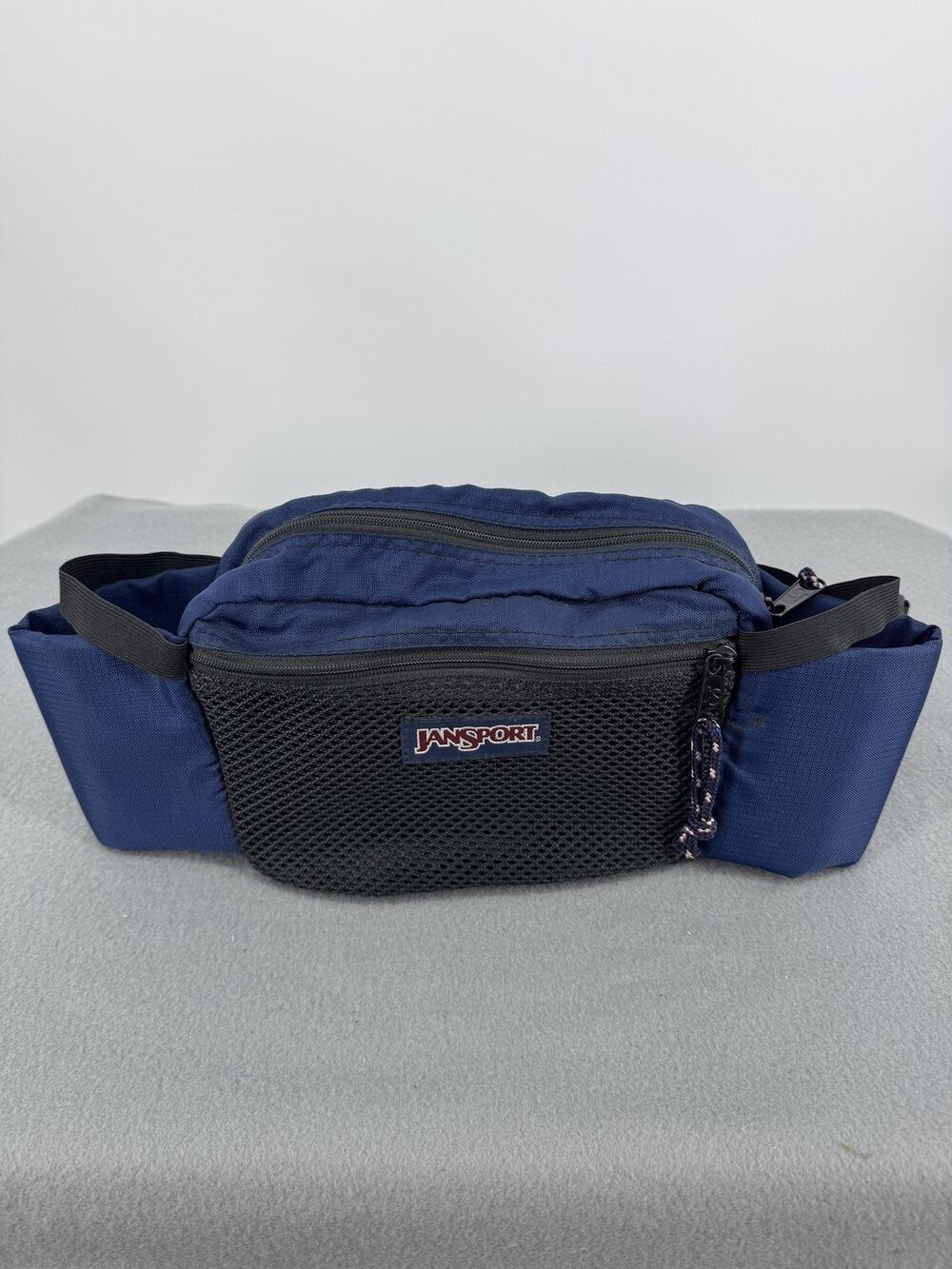 Vintage 90's JanSport Blue Black Fanny Pack Waist Bag Mesh Bottle Holders